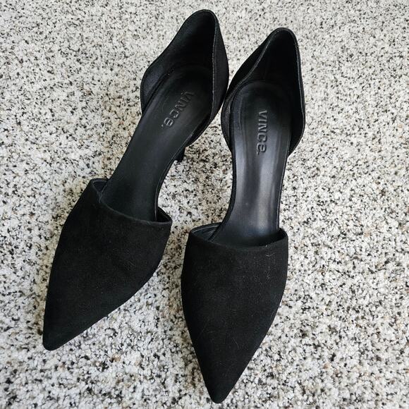 Vince Shoes - Vince D'Orsay Pointed Toe Suede Heel - Black - Size 9.5 US (41 EU)